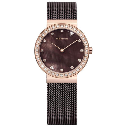 Bering Classic Collection Brown Mother of Pearl Dial Swarovski Set Womens Quartz Watch 10729-262