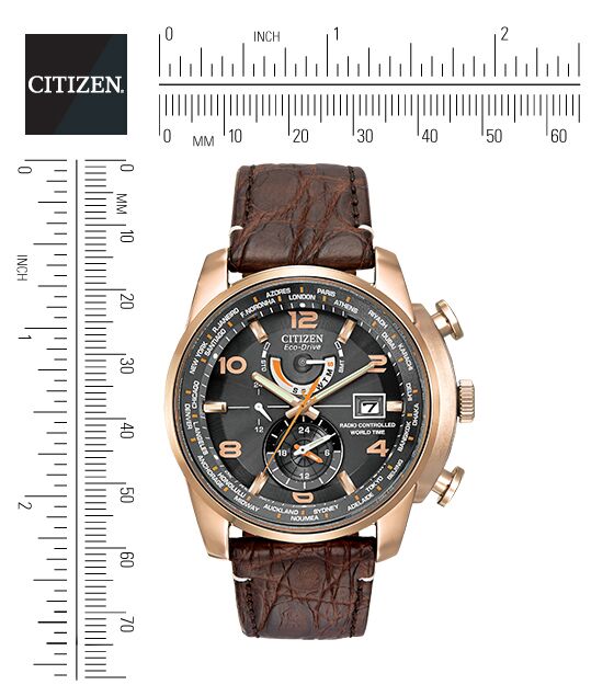 Citizen Eco-Drive World Time A-T Black Dial Rose Gold Plated Mens Radio Controlled Chronograph Limited Edition Watch AT9013-11E