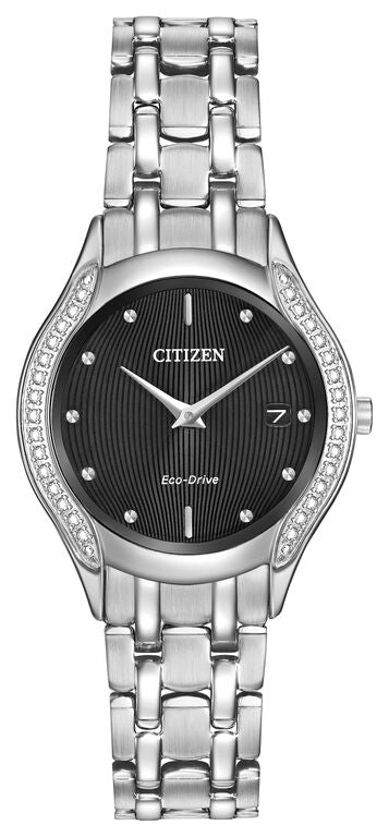 Citizen Eco-Drive Silhouette Diamond Black Dial Stainless Steel Womens Watch GA1060-57E