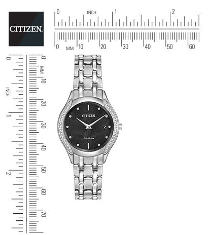 Citizen Eco-Drive Silhouette Diamond Black Dial Stainless Steel Womens Watch GA1060-57E
