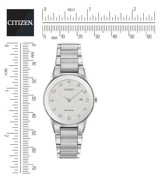 Citizen Eco-Drive Axiom Diamond Set Silver Dial Stainless Steel Womens Watch GA1050-51B