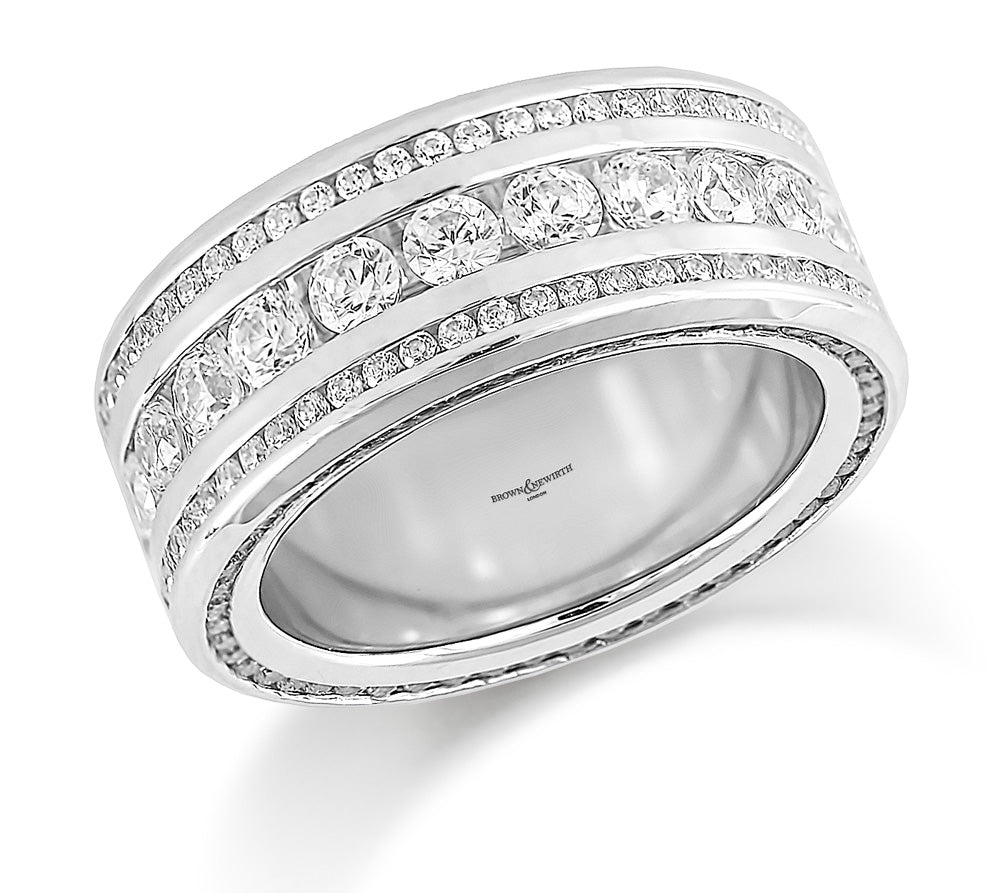 Brown & Newirth Platinum 2.90ct Three Row Brilliant Cut Diamond Channel Set Full Eternity Ring ET886
