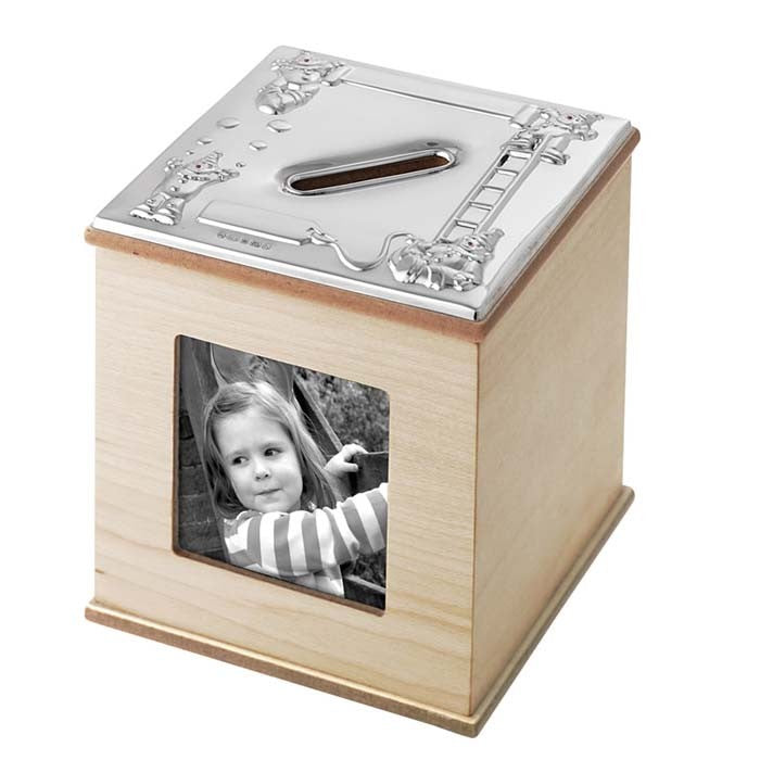 Carrs Sterling Silver & Maple Wooden Cube Photo Money Box MBOX3/MAP-SS