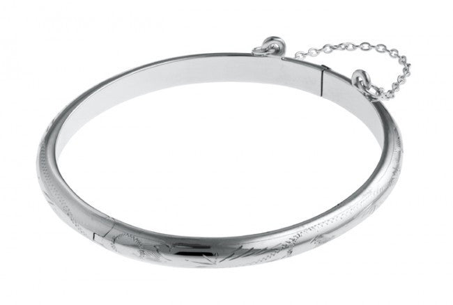 Carrs Sterling Silver Hand Engraved Hinged Christening Bangle PNJ045