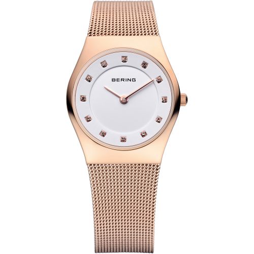 Bering Classic Collection Silver Dial Rose Gold Plated Womens Quartz Watch 11927-366