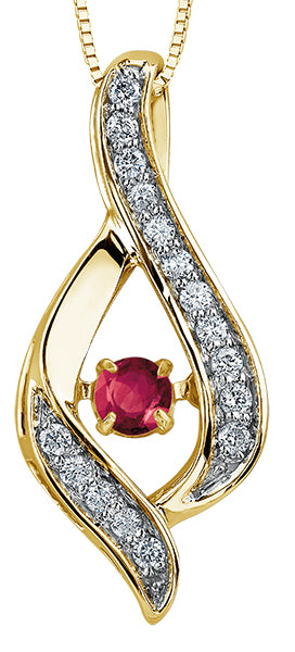 9ct Canadian Gold Pulse Ruby & Diamond Set Ribbon style Pendant Necklace P3070YW/25C-10 RBY