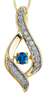 9ct Canadian Gold Pulse Sapphire & Diamond Set Ribbon style Pendant Necklace P3070YW/25C-10 SAP