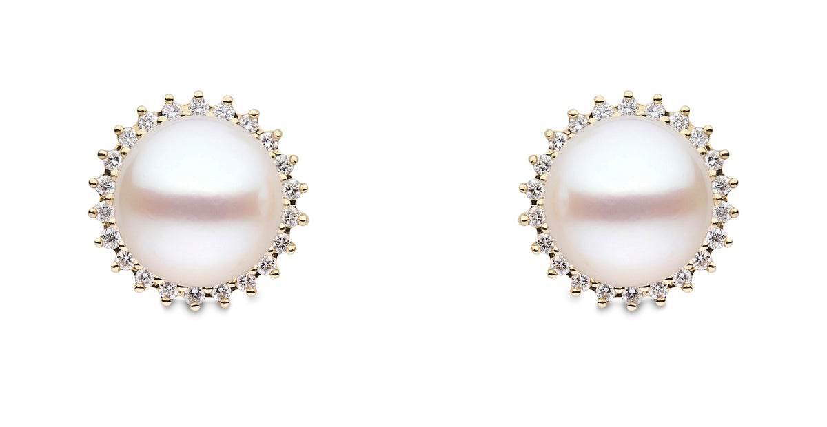 YOKO London 18ct Gold Cultured Freshwater Pearl & Diamond Cluster Stud Earrings