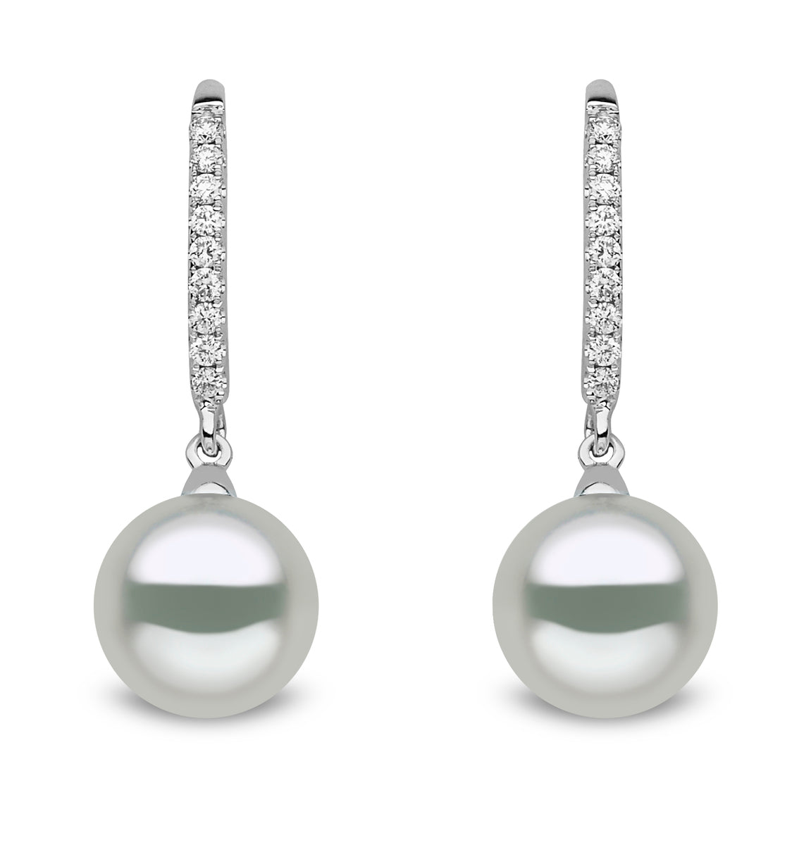 YOKO London 18ct White Gold Cultured Freshwater Pearl & Diamond Set Drop Earrings