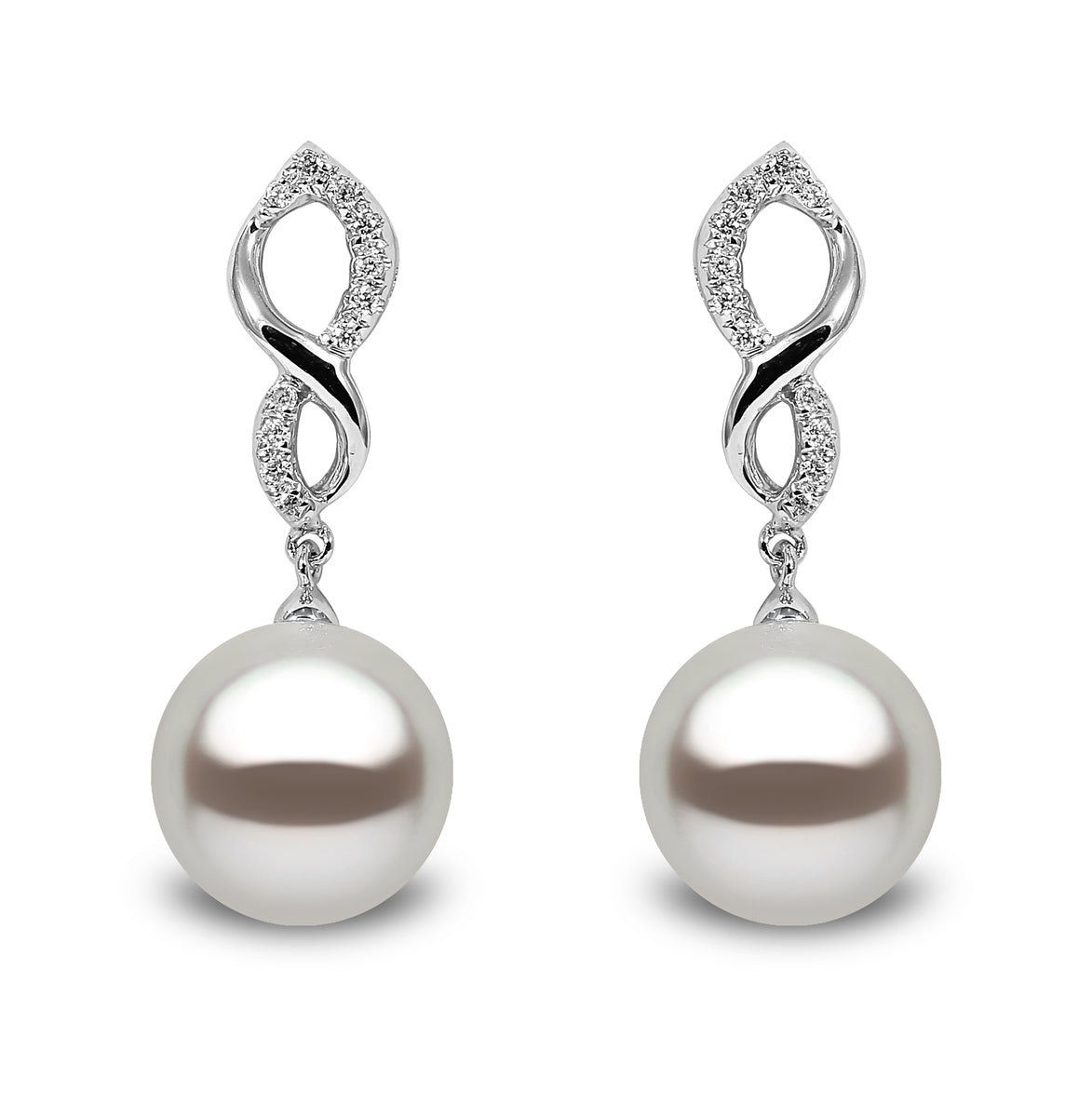 YOKO London 18ct White Gold Cultured Freshwater Pearl & Diamond Set Drop Earrings