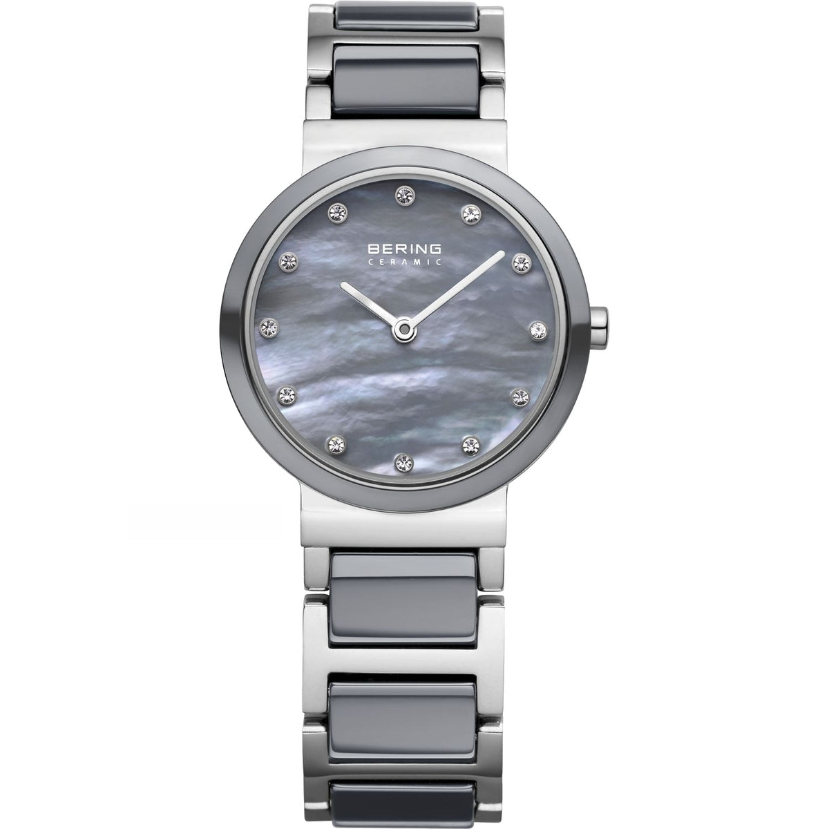 Bering Ceramic Collection Grey Mother of Pearl Dial Stainless Steel Womens Quartz Watch 10725-789