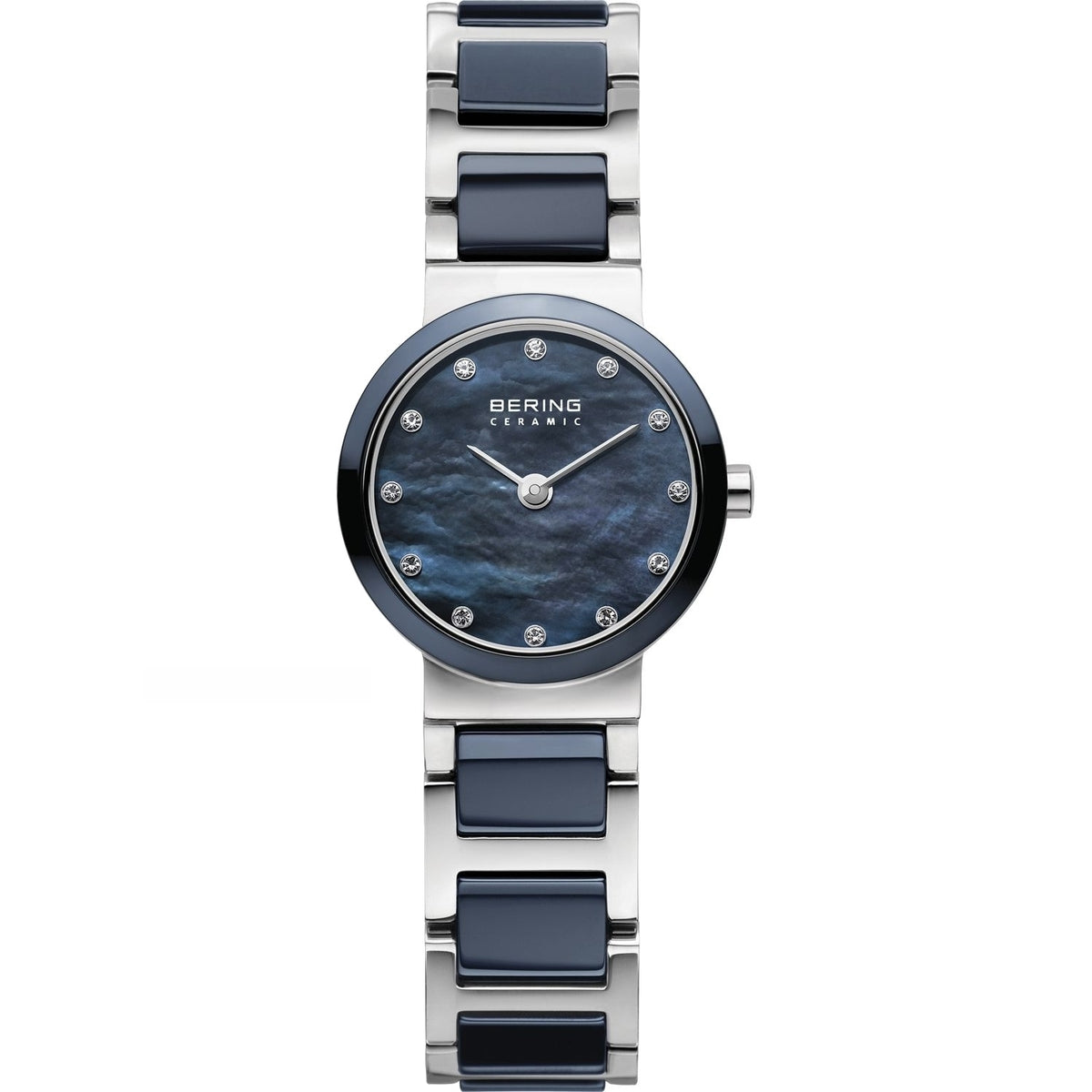 Bering Ceramic Collection Blue Mother of Pearl Dial Stainless Steel Womens Quartz Watch 10725-787