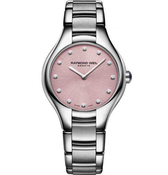 Raymond Weil Noemia Diamond Dot Pink Dial Stainless Steel Womens Quartz Watch 32mm 5132-ST-80081