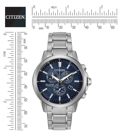 Citizen Eco-Drive Blue Dial Titanium Mens Chronograph Watch AT2340-56L