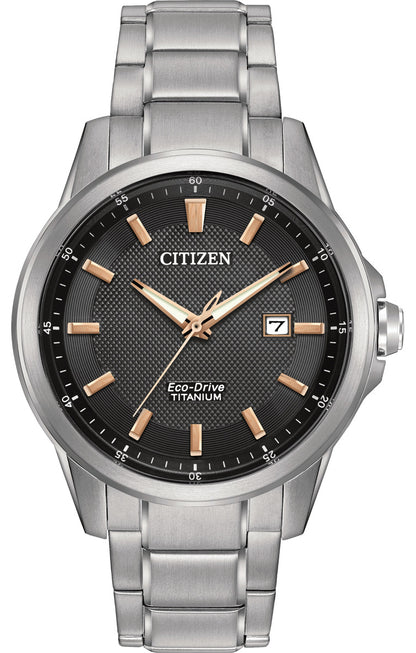 Citizen Eco-Drive Black Dial Titanium Mens Watch AW1490-50E