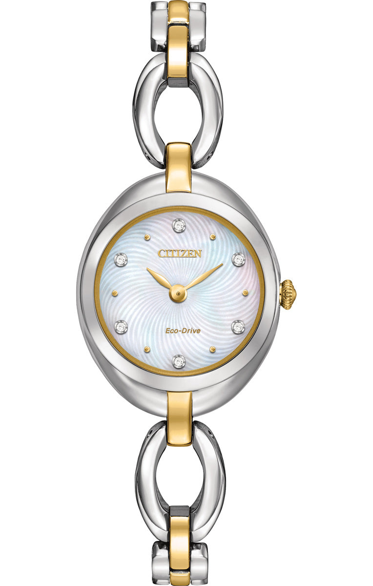 Citizen Eco-Drive Silhouette Mother of Pearl Dial Two Tone Womens Watch EX1434-55D