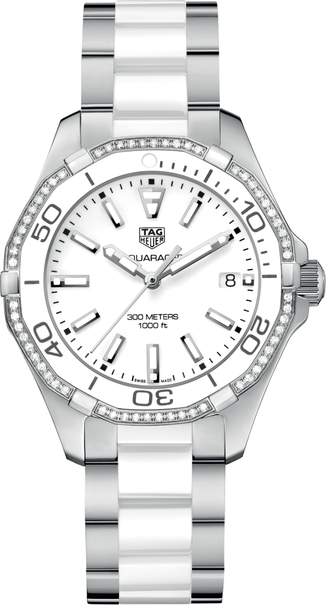 TAG Heuer Aquaracer Lady Stainless Steel & White Ceramic Diamond Set Womens Quartz Watch WAY131H.BA0914