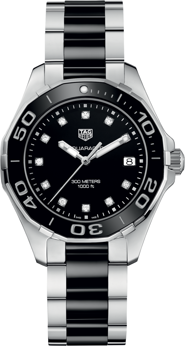 TAG Heuer Aquaracer Lady Stainless Steel & Black Ceramic Diamond Set Womens Quartz Watch WAY131C.BA0913