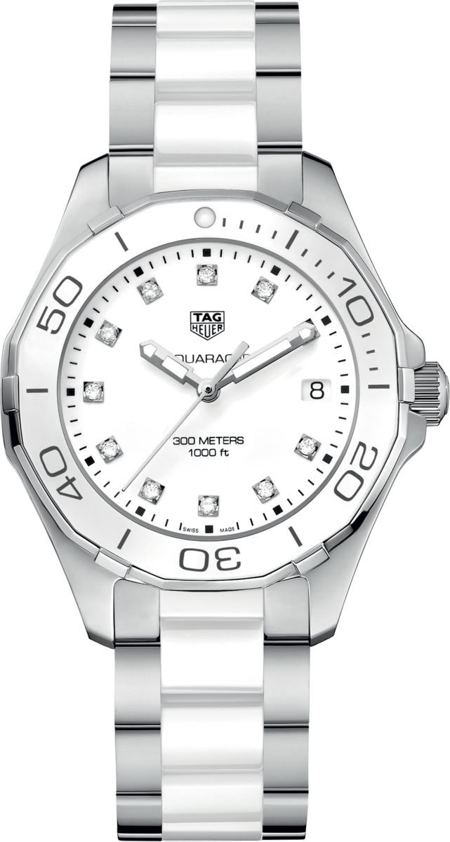 TAG Heuer Aquaracer Lady Stainless Steel & White Ceramic Diamond Set Womens Quartz Watch WAY131D.BA0914