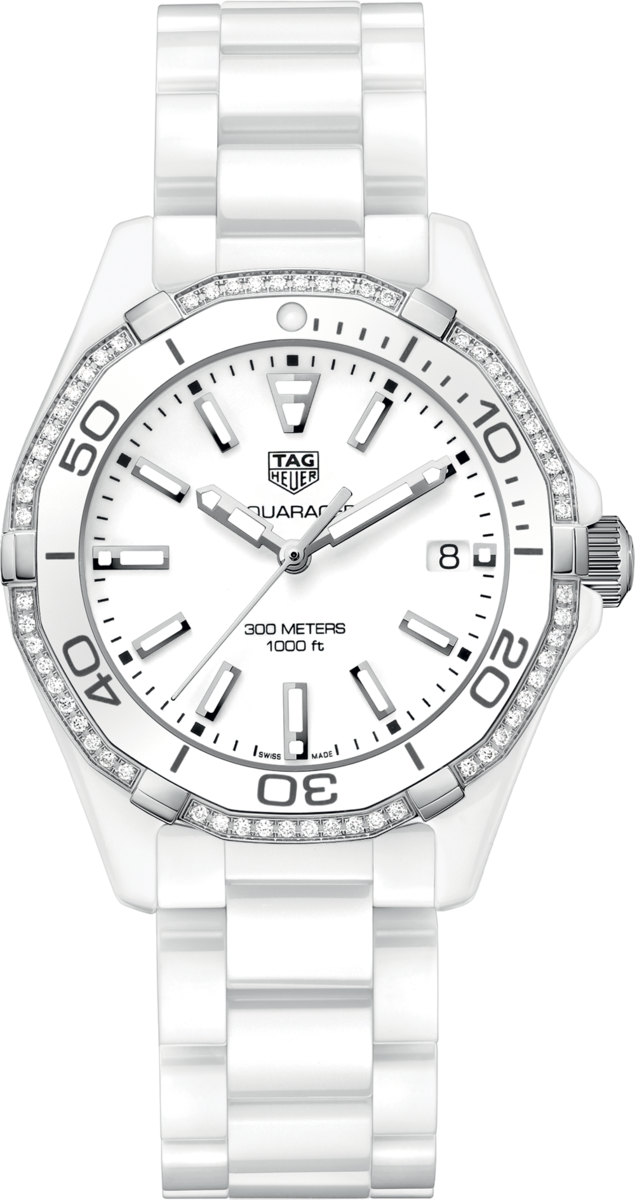 TAG Heuer Aquaracer Lady White Ceramic Diamond Set Womens Quartz Watch WAY1396.BH0717