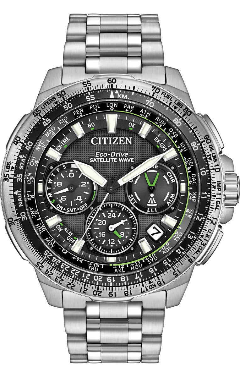 Citizen Eco-Drive Promaster Navihawk GPS Black Dial Stainless Steel Mens Chronograph Watch CC9030-51E