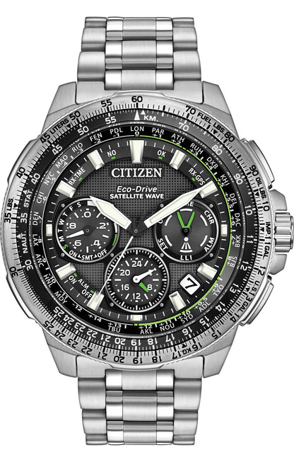 Citizen Eco-Drive Promaster Navihawk GPS Black Dial Stainless Steel Mens Chronograph Watch CC9030-51E