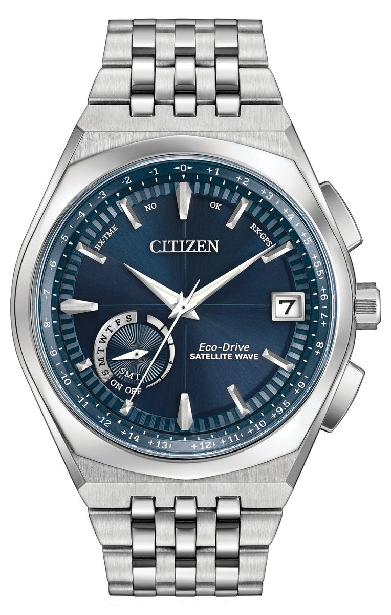 Citizen Eco-Drive Satellite Wave World Time GPS Blue Dial Stainless Steel Mens Watch CC3020-57L