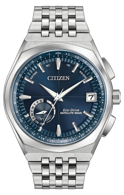 Citizen Eco-Drive Satellite Wave World Time GPS Blue Dial Stainless Steel Mens Watch CC3020-57L