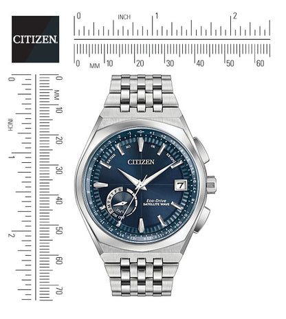 Citizen Eco-Drive Satellite Wave World Time GPS Blue Dial Stainless Steel Mens Watch CC3020-57L