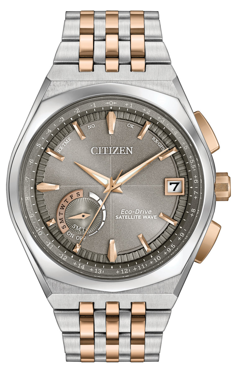 Citizen Eco-Drive Satellite Wave World Time GPS Grey Dial Two Tone Mens Watch CC3026-51H
