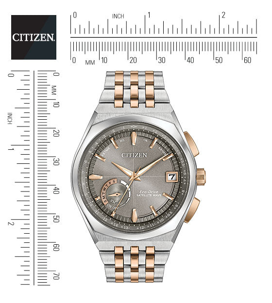 Citizen Eco-Drive Satellite Wave World Time GPS Grey Dial Two Tone Mens Watch CC3026-51H