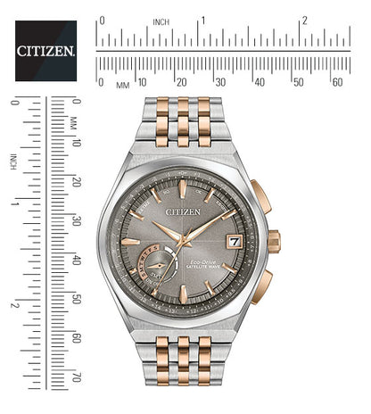 Citizen Eco-Drive Satellite Wave World Time GPS Grey Dial Two Tone Mens Watch CC3026-51H
