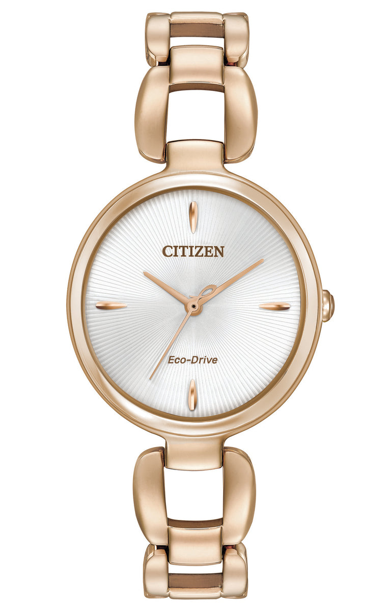 Citizen Eco-Drive Citizen L White Dial Rose Gold Plated Watch EM0423-56A