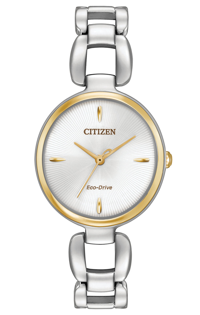 Citizen Eco-Drive Citizen L White Dial Two Tone Watch EM0424-53A