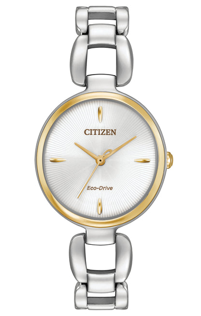 Citizen Eco-Drive Citizen L White Dial Two Tone Watch EM0424-53A