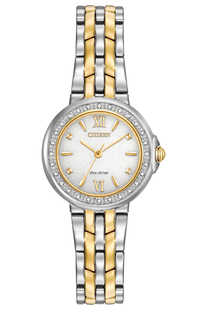 Citizen Eco-Drive Diamond Collection White Dial Two Tone Womens Watch EM0444-56A