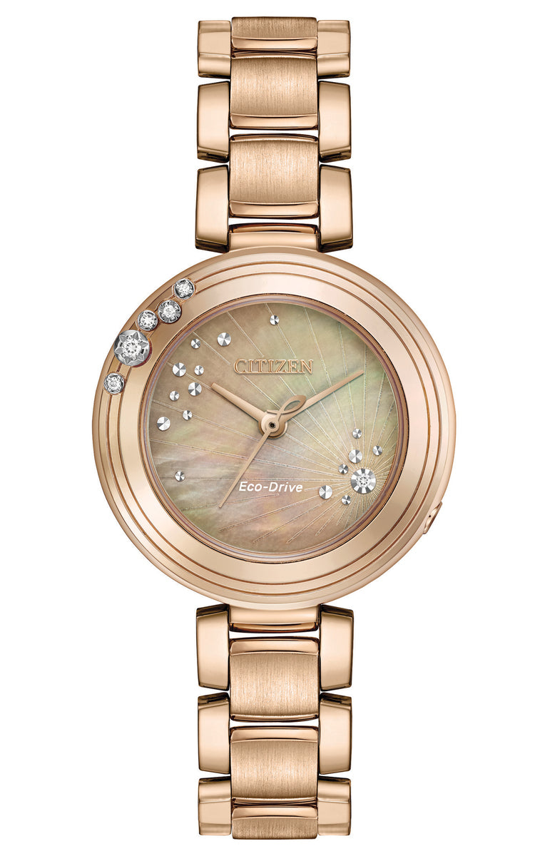 Citizen Eco-Drive Citizen L Carina Brown Mother of Pearl Dial Rose Gold Plated Watch EM0463-51Y