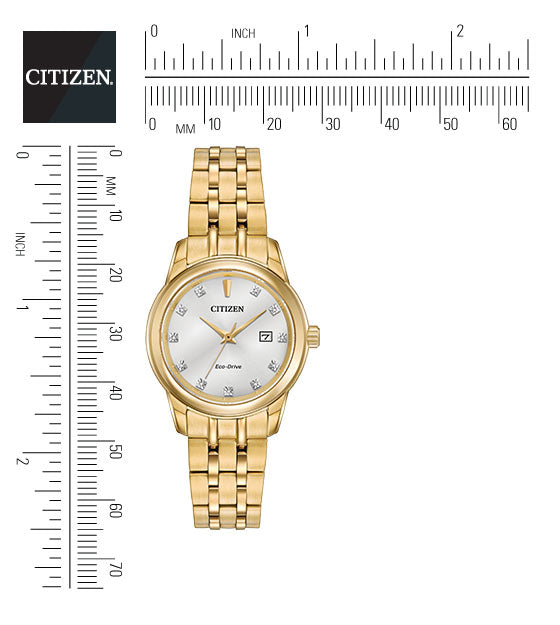 Citizen Eco-Drive Diamond Collection Silver Dial Gold Plated Womens Watch EW2392-54A