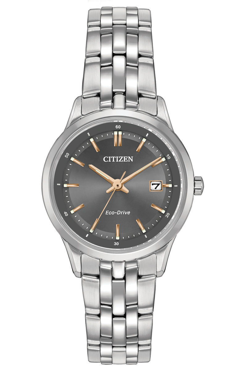 Citizen Eco-Drive Sapphire Collection Charcoal Grey Dial Stainless Steel Womens Watch EW2400-58H