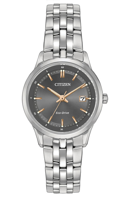 Citizen Eco-Drive Sapphire Collection Charcoal Grey Dial Stainless Steel Womens Watch EW2400-58H