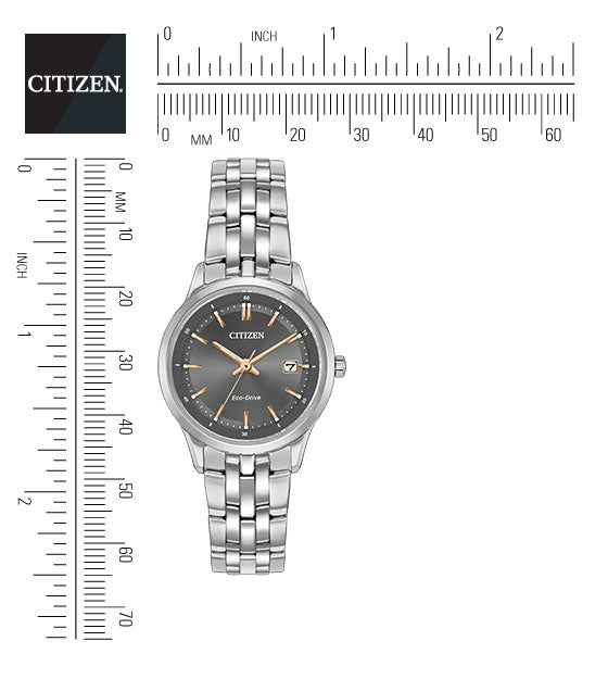Citizen Eco-Drive Sapphire Collection Charcoal Grey Dial Stainless Steel Womens Watch EW2400-58H