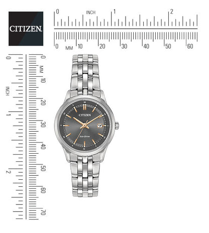 Citizen Eco-Drive Sapphire Collection Charcoal Grey Dial Stainless Steel Womens Watch EW2400-58H