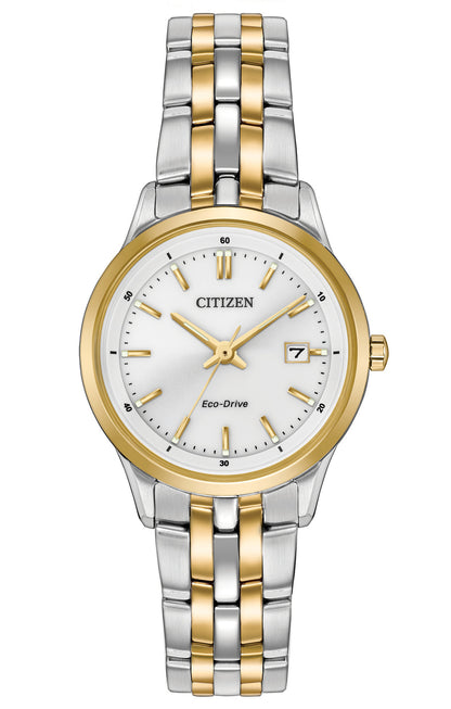Citizen Eco-Drive Sapphire Collection White Dial Two Tone Womens Watch EW2404-57A