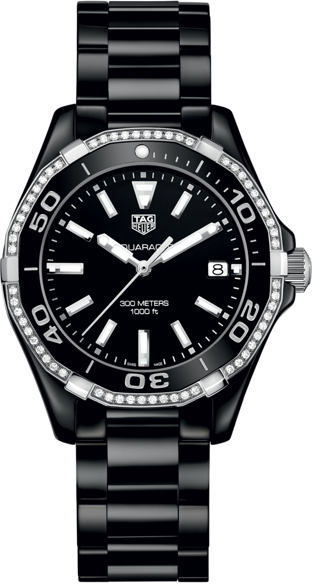 TAG Heuer Aquaracer Lady Black Ceramic Diamond Set Womens Quartz Watch WAY1395.BH0716