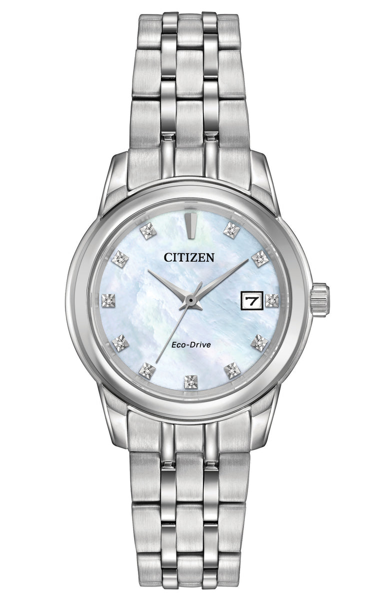 Citizen Eco-Drive Diamond Collection Silver Dial Stainless Steel Womens Watch EW2390-50D