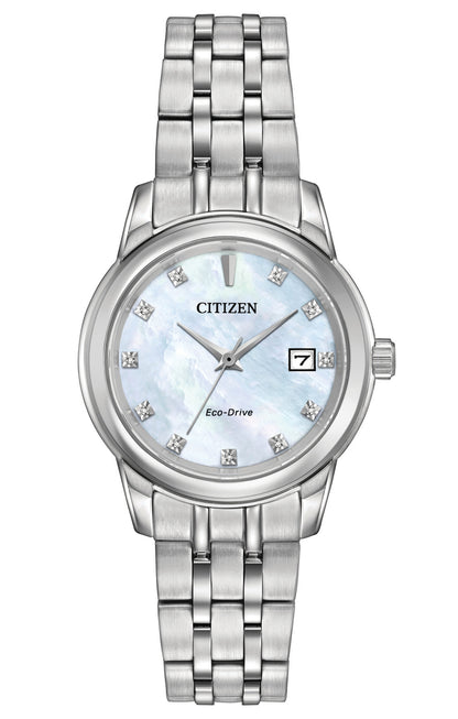 Citizen Eco-Drive Diamond Collection Silver Dial Stainless Steel Womens Watch EW2390-50D