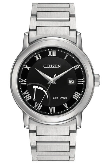 Citizen Eco-Drive Power Reserve Black Dial Stainless Steel Mens Watch AW7020-51E