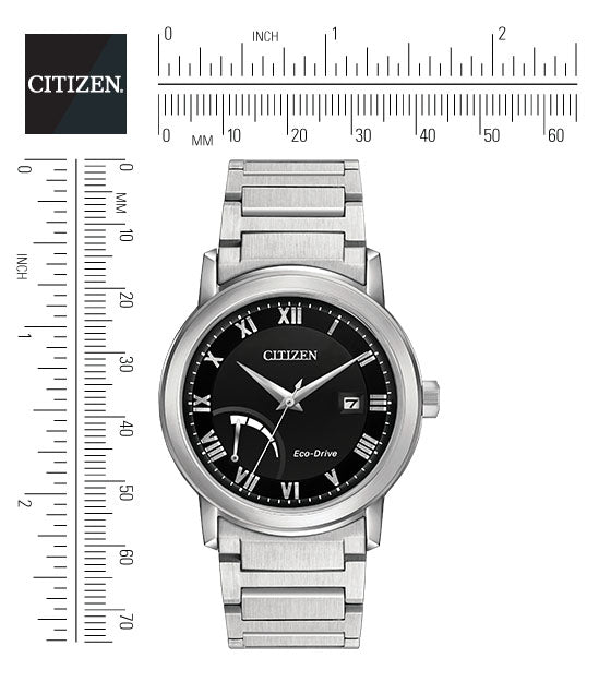 Citizen Eco-Drive Power Reserve Black Dial Stainless Steel Mens Watch AW7020-51E