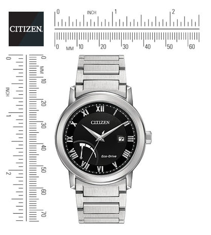 Citizen Eco-Drive Power Reserve Black Dial Stainless Steel Mens Watch AW7020-51E