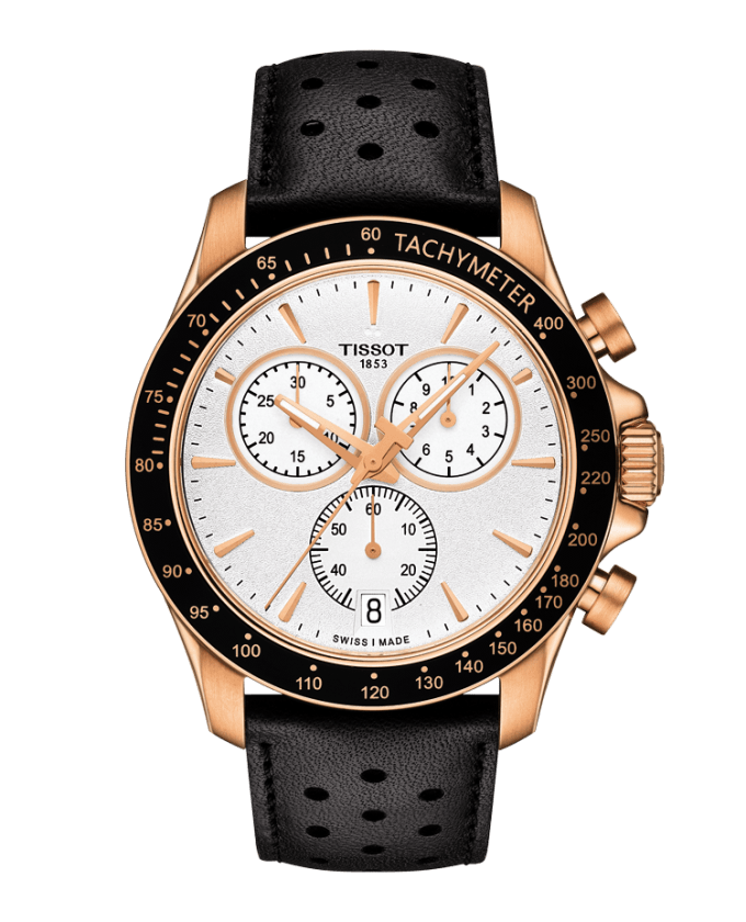 Tissot V8 Silver Dial PVD Rose Gold Plated Mens Quartz Chronograph Watch T1064173603100